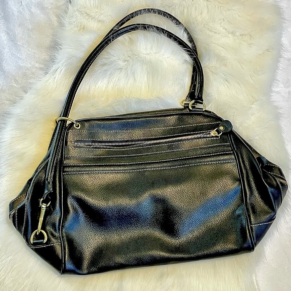 Jones New York black, leather, satchel with multiple pockets and gold hardware. - Picture 2 of 11